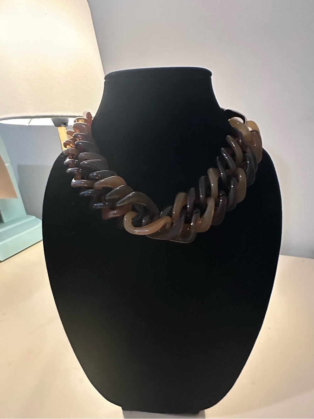 Chunky Resin Chain Necklace in Brown and Cream